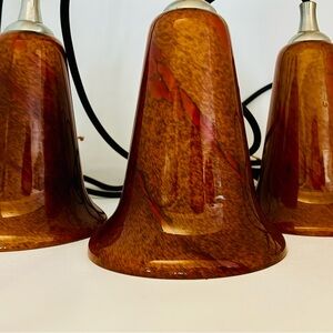 Vintage Murano Swirled Glass Bell Pendant Light Trio – Amber/Orange/Red Shades
